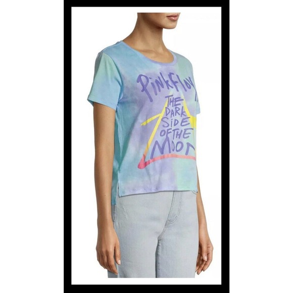 Pink Floyd Large (11-13) Official The Dark Side of The Moon Tie Dye Crop T-Shirt - Picture 4 of 5
